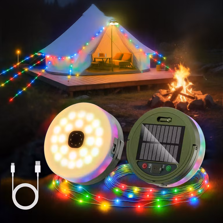 Catena luminosa solare, 10 metri, 16 LED, 10 modalità, grado di protezione IP44, ideale per campeggio e giardino