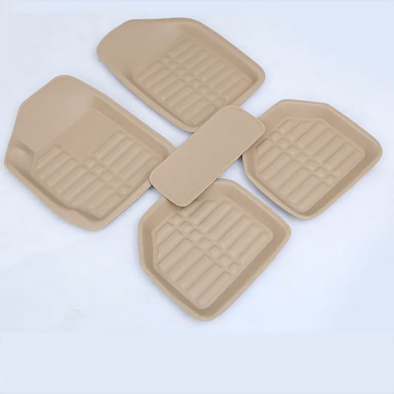 Tappetino universale per auto con incavo, rivestimento in pelle impermeabile e resistente all'usura su tutto il perimetro, beige