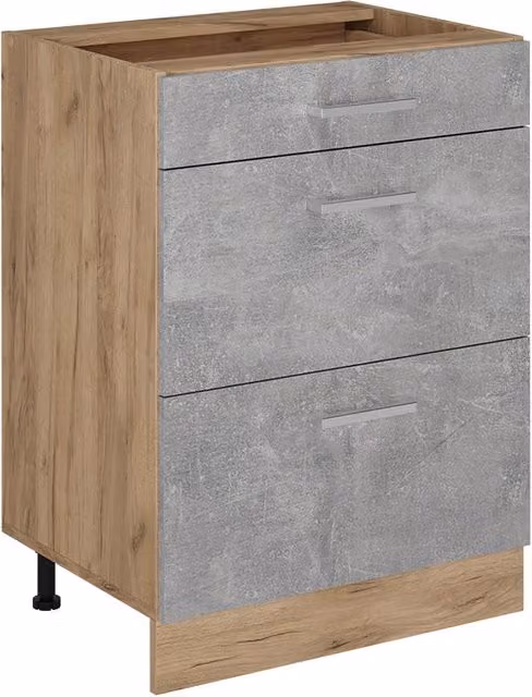 Mobiletto base per cucina Vicco R-Line con cassetti, colore Calcestruzzo/Rovere dorato, L: 60 cm, H: 81,6 cm, P: 46 cm – 1