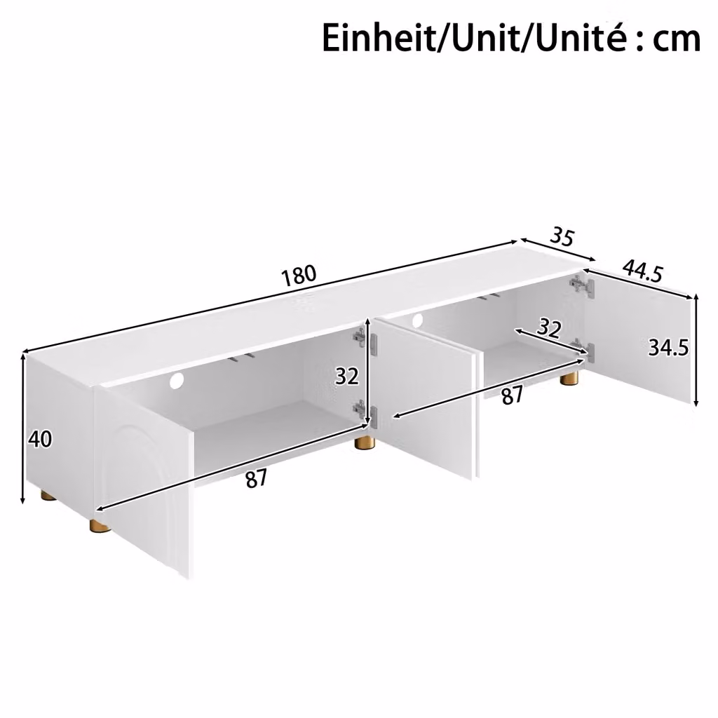 Mobile TV REDOM Bianco con 4 ante in MDF e legno per soggiorno L: 180 cm, P: 35 cm, H: 40 cm – 2