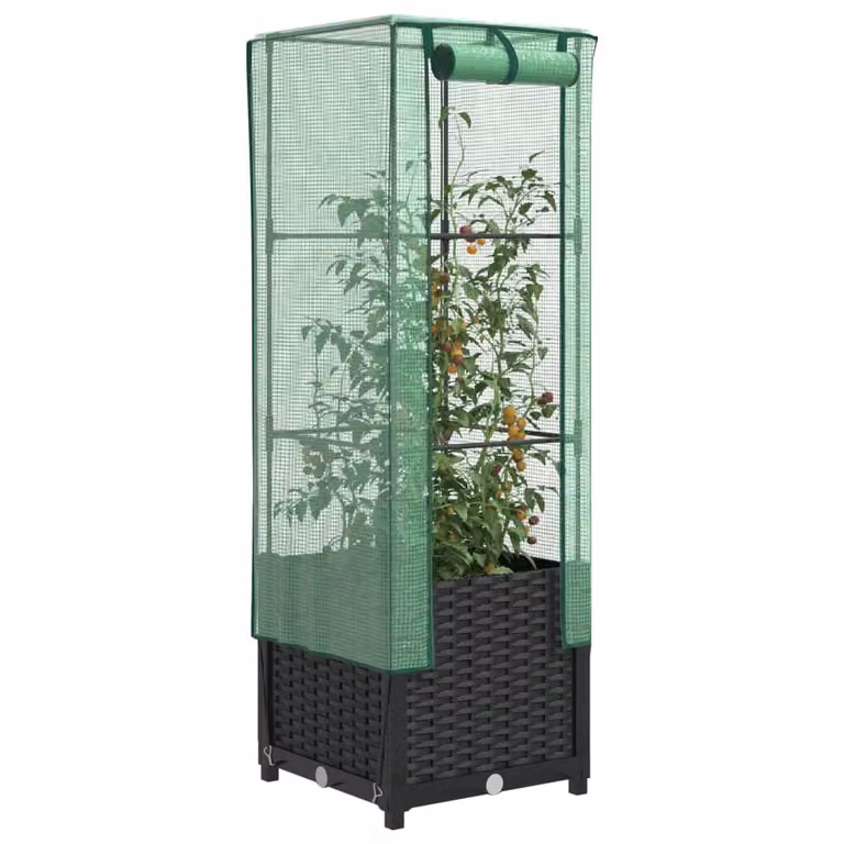 Letto rialzato con copertura effetto rattan vidaXL, nero e verde, L/P/H: 40 x 40 x 139 cm