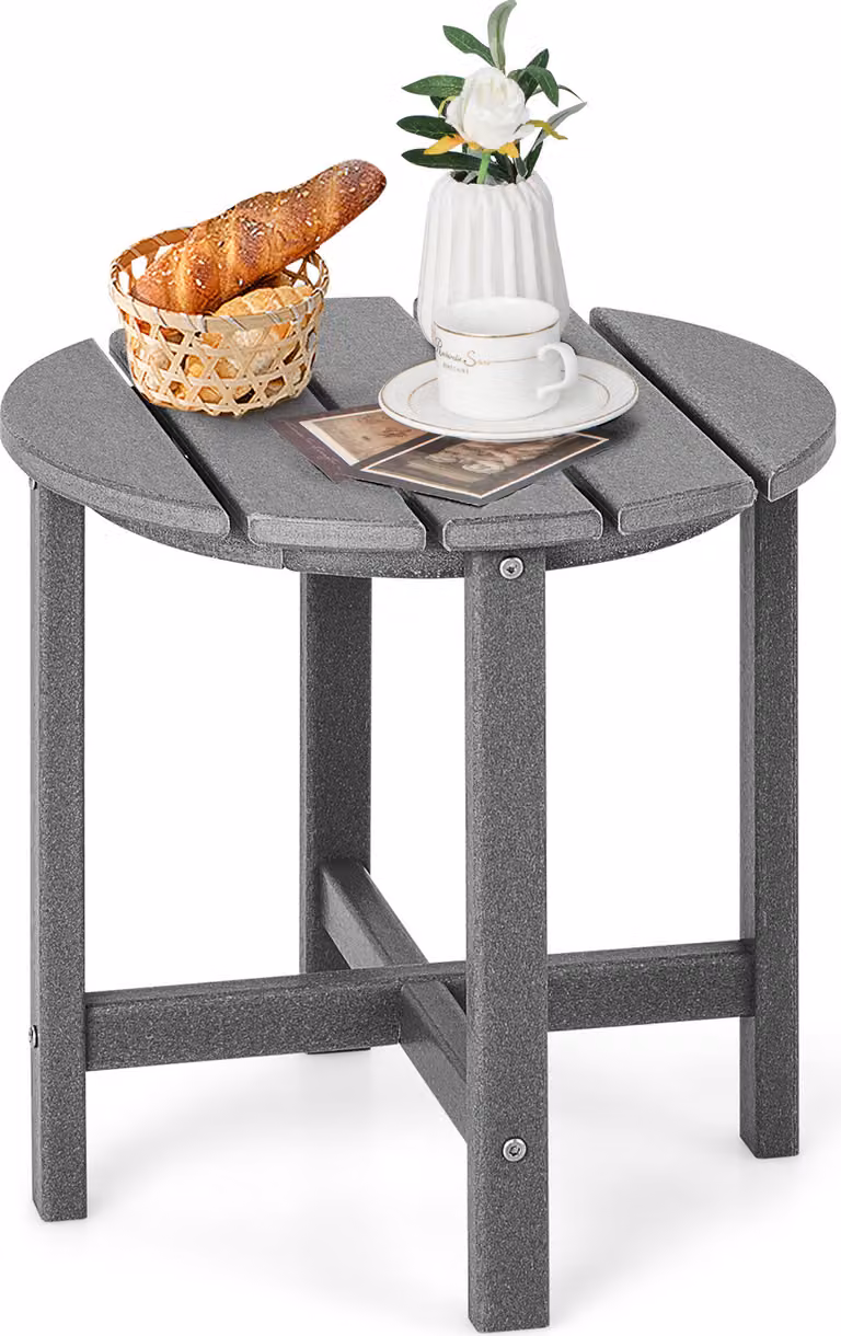 Tavolo laterale COSTWAY resistente alle intemperie, tavolo da giardino piccolo resistente ai raggi UV, tavolo da balcone 46x46x46cm grigio