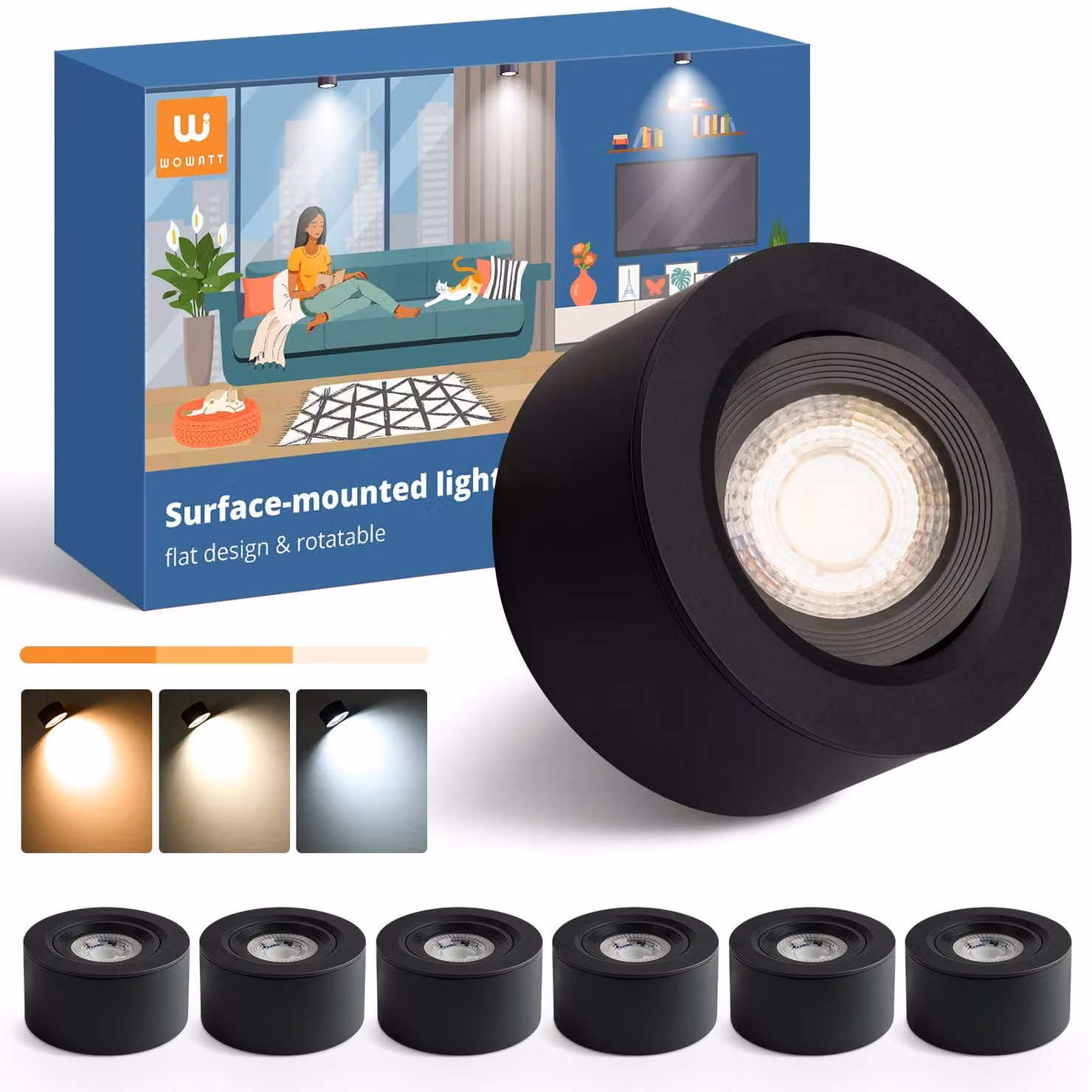 Set di 6 faretti da incasso, colore nero, dimmerabili, 5,5 W, 550 lm, 3 temperature di colore