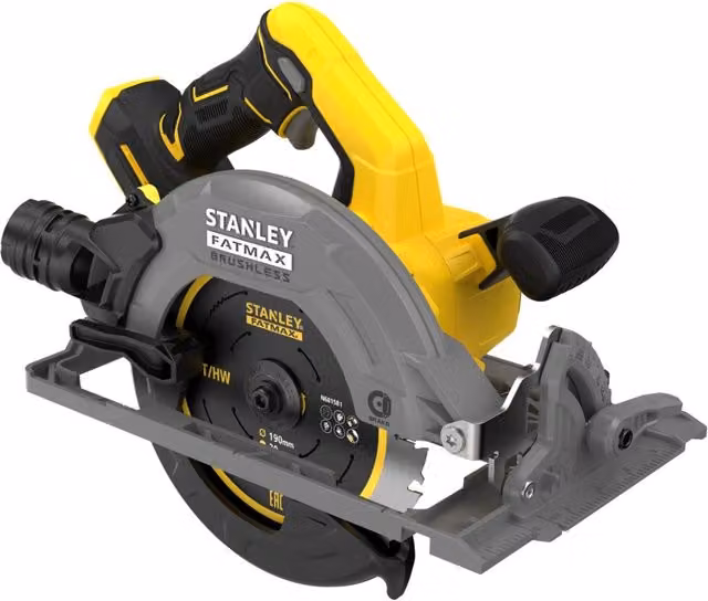 Sega circolare Stanley FATMAX SFMCS551B-XJ 18V Brushless Gialla con Ø 190 mm e profondità di taglio 65 mm, solo corpo macchina
