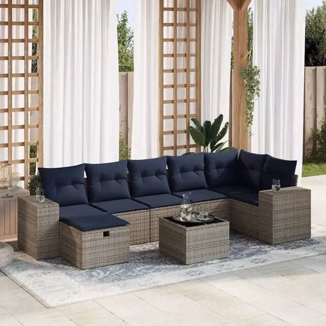 Set Divano da Giardino 8 pz con Cuscini Grigio in Polyrattan 3325717