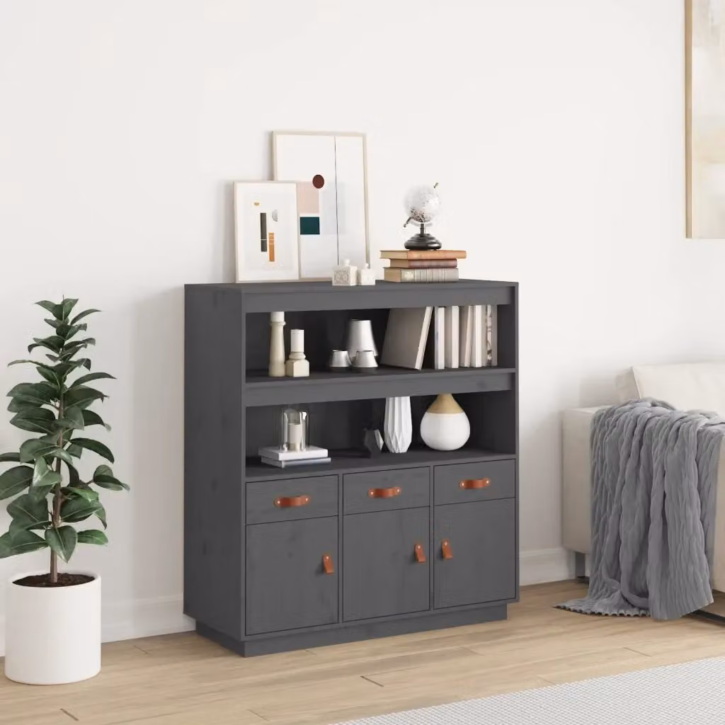 Credenza in legno massello di pino grigia L/P/H: 100 x 40 x 108,5 cm – 2