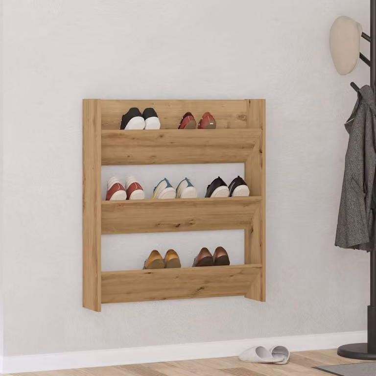 Scarpiera a muro moderna vidaXL in legno marrone con scomparti basculanti L: 80 cm, P: 18 cm, H: 90 cm