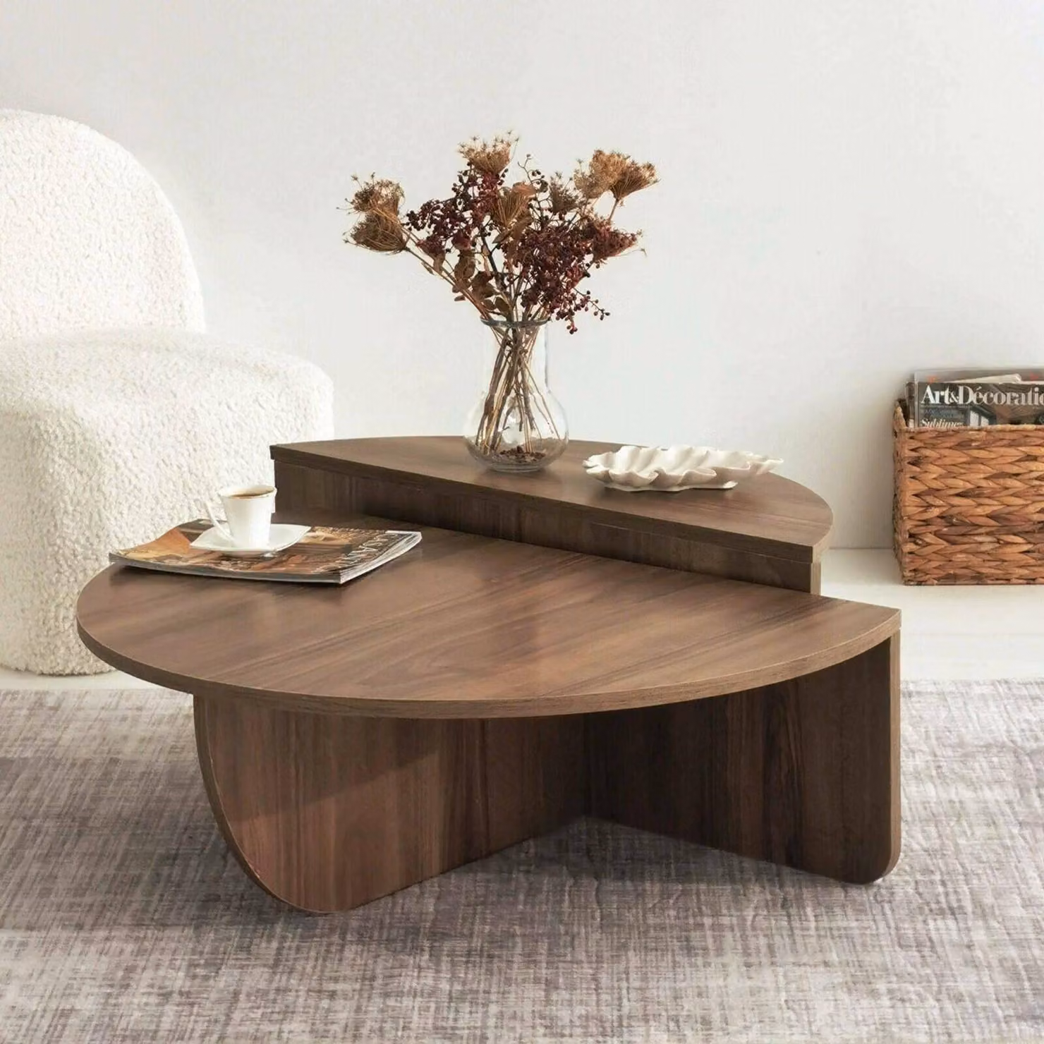 Dmora Tavolino da Salotto Azim 90x90x35h cm Marrone Noce Scuro, Modulare Forma Fantasia