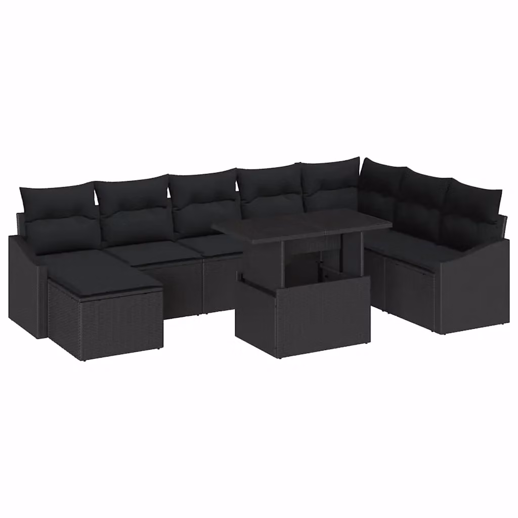 Set Divano da Giardino vidaXL 9 Pezzi Moderno a Forma di L con Cuscini e Tavolino Nero – 2