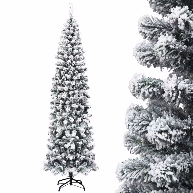 COSTWAY albero di Natale a matita 225cm, albero di Natale artificiale 641 aghi in PVC con neve, albero di Natale con supporto in metallo, albero di Natale artificiale