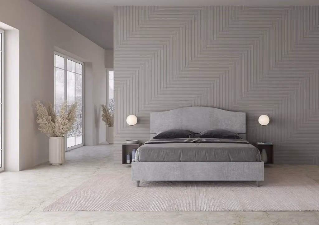 Letto Matrimoniale GIORDANOSHOP Grigio con Rete a Doghe in Legno L/P/H: 160 x 200 x 114 cm – 2