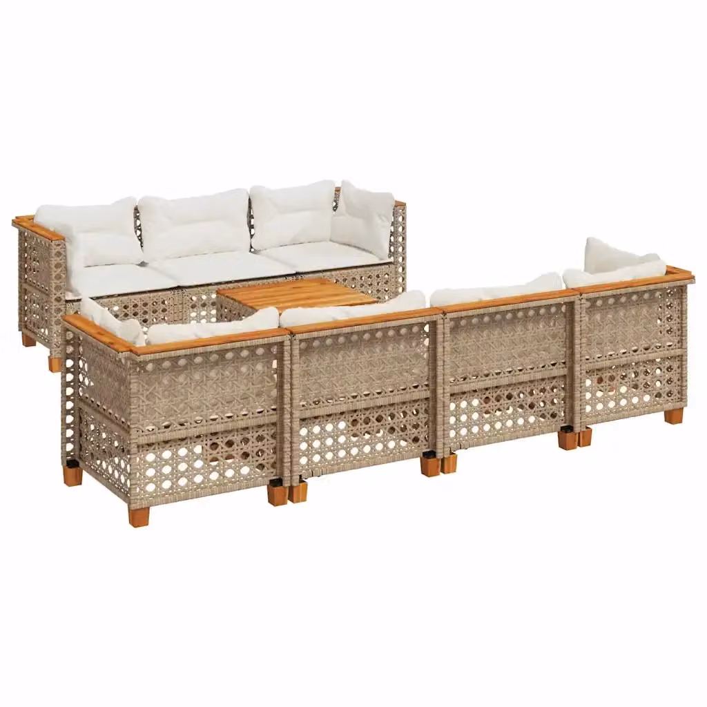 Set Divano da Giardino 8 pz vidaXL in Polyrattan Bianco e Beige con Cuscini e Tavolino da Esterno a Forma di L – 2