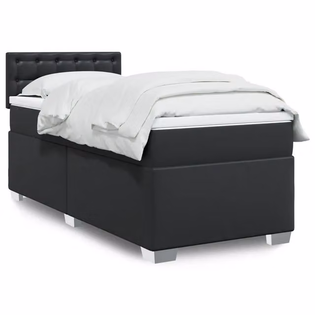 Letto con Giroletto a Molle e Materasso Ibrido vidaXL in Similpelle Nero, L 100 x P 200 cm – 1
