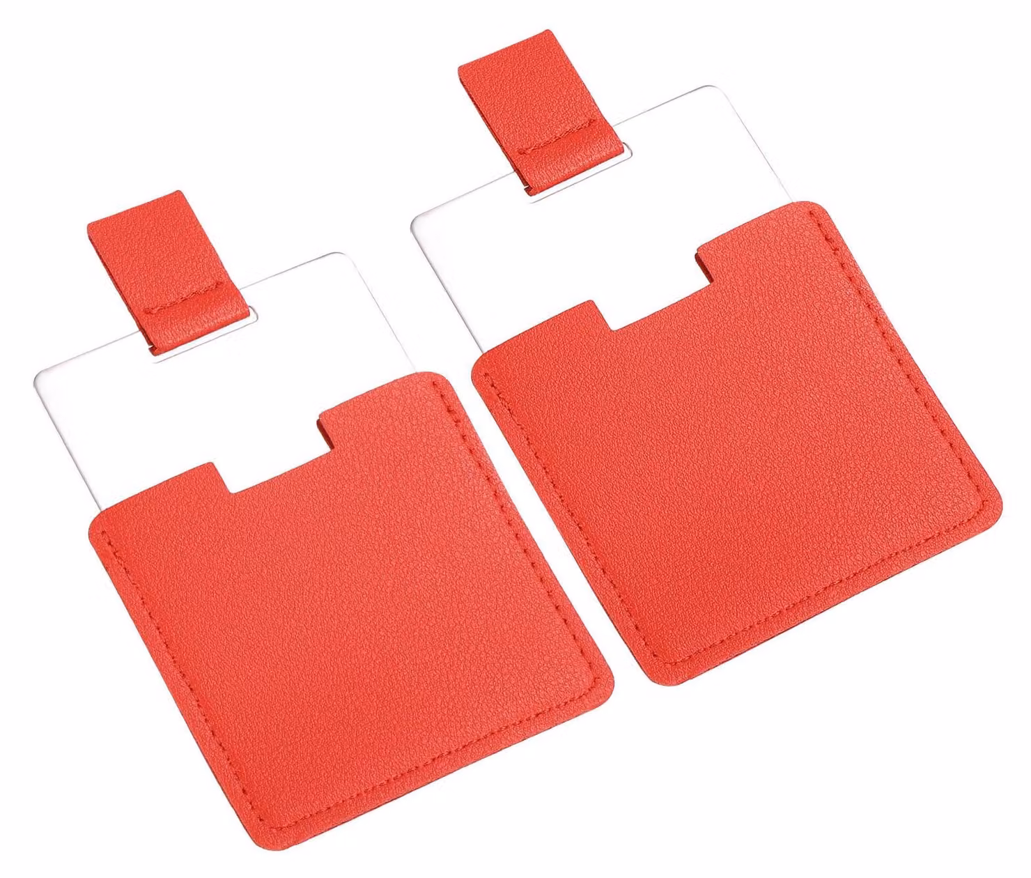 Set da 2 specchietti da tasca compatti in acciaio inossidabile, con custodia in ecopelle, colore rosso