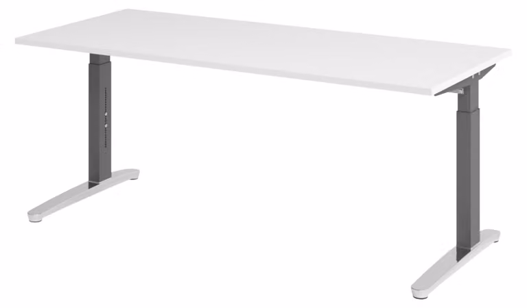 Scrivania bümö serie XB - Decorazione: bianco, dimensioni: 180 x 80 cm, struttura: grafite/alluminio lucido