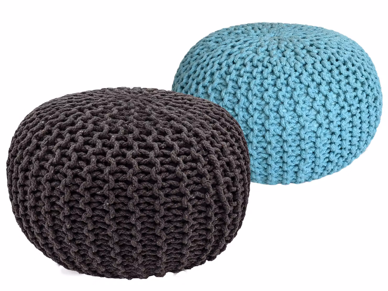 Set di 2 pouf a maglia pouf sedile pouf sedile pouf cuscino da terra Ø 55cm grigio/menta