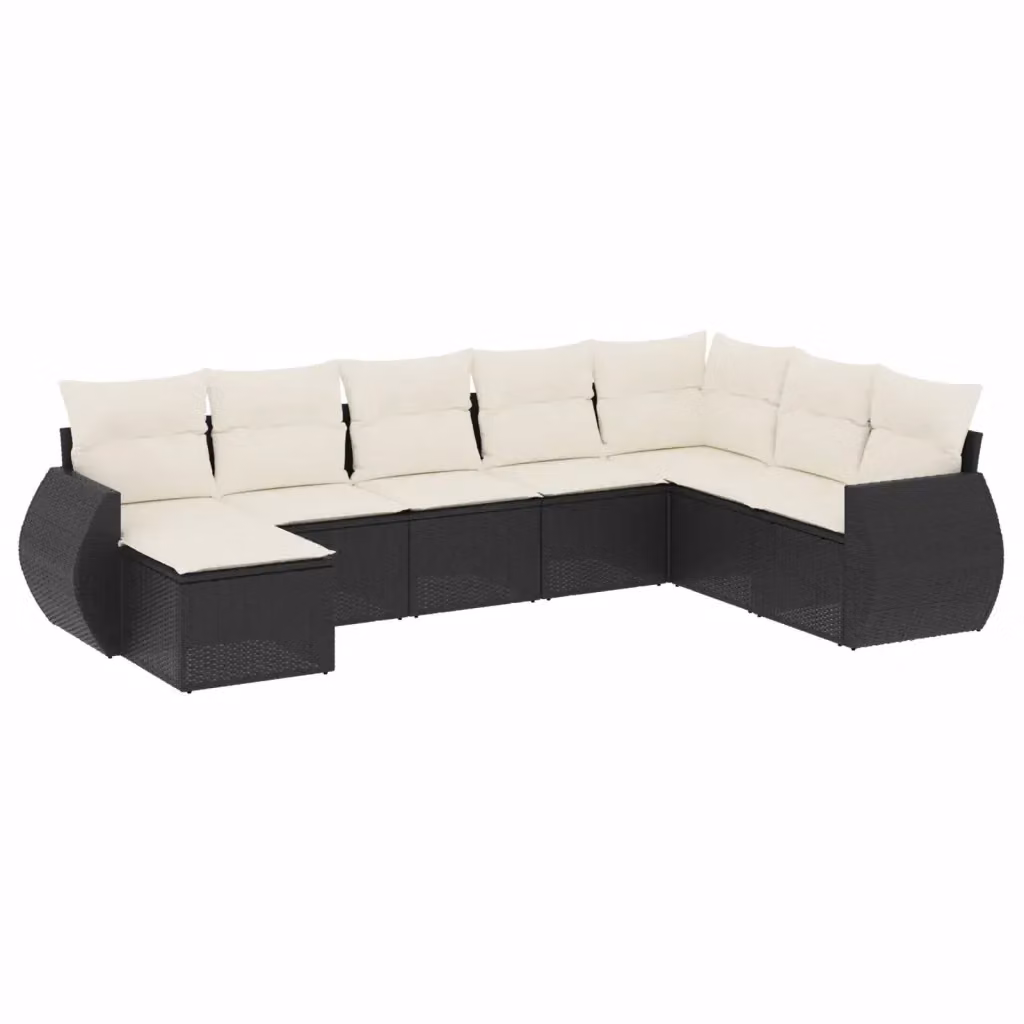 Set di Divani da Giardino VIDAXL a Forma di L in Polyrattan Nero con 8 Cuscini – 2