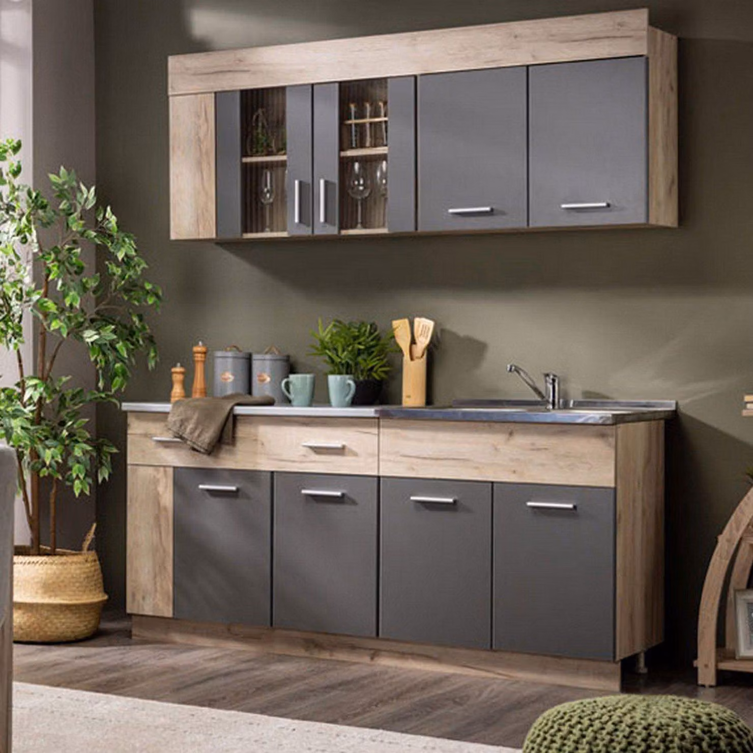 Interamna - Cucina, Nero Antracite, un Cassetto, Elettrodomestici non inclusi