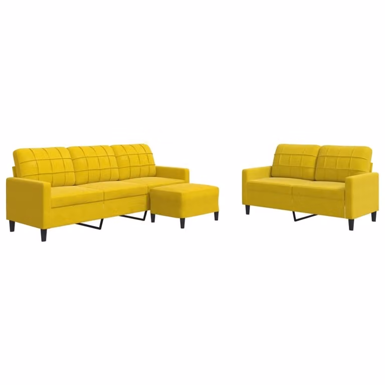 Set di Divani 3 pz con Cuscini giallo in Velluto