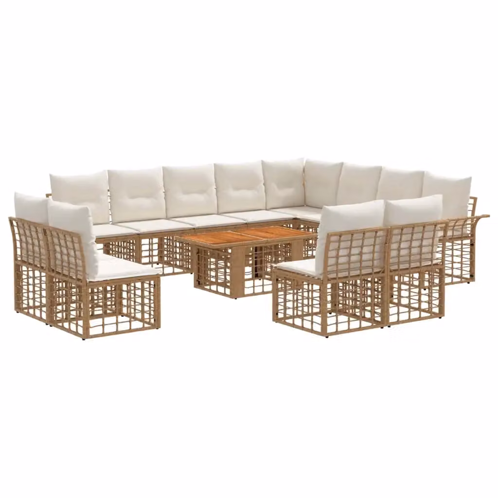 Set Divano da Giardino a L vidaXL in Polyrattan con Tavolino e Cuscini Beige e Bianco – 2