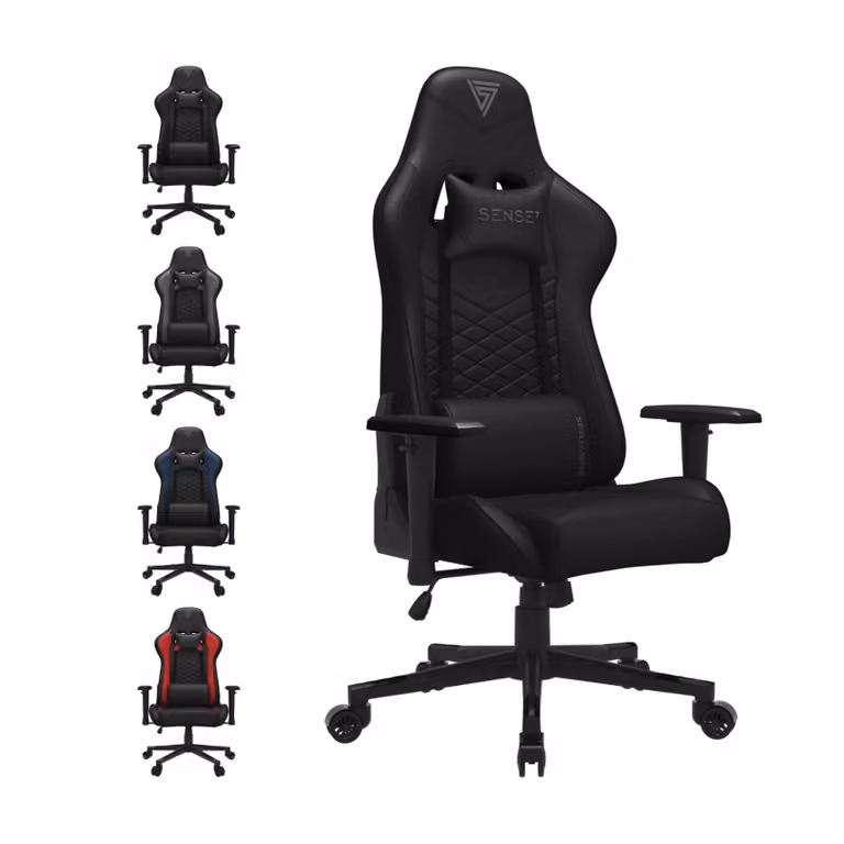 Sedia da gaming SENSE7 Spellcaster in ecopelle nera - Sedia da ufficio ergonomica, sedia da scrivania per PC, sedia da gaming, portata 150 kg, braccioli 2D, reclinabile a 160°, poltrona direzionale