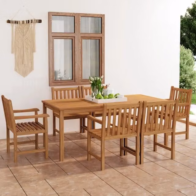 Set da pranzo da giardino vidaXL in legno di teak marrone, 7 pezzi, L: 180 cm, P: 90 cm – 1