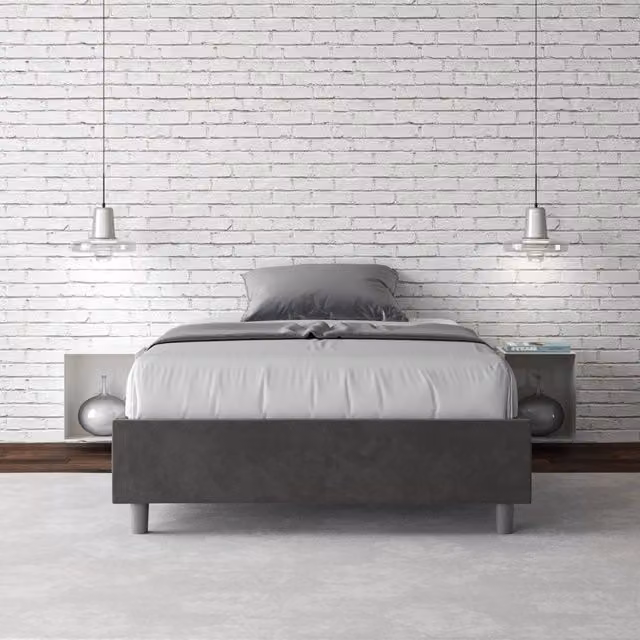 Letto una piazza e mezza con rete imbottito 110x200 microfibra grigio Azelia