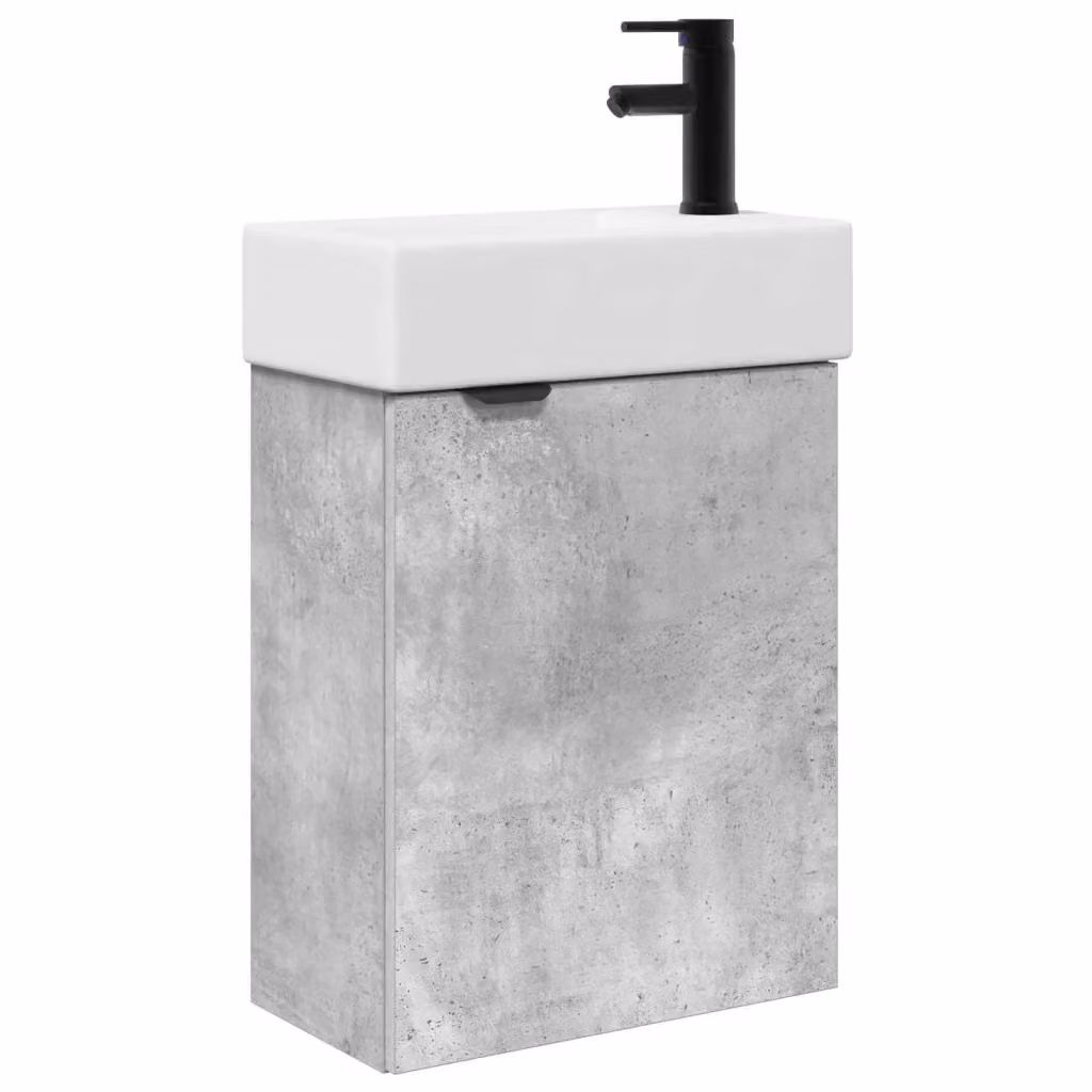 Mobile bagno moderno vidaXL con rubinetto, sospeso, L/P/H: 45,5 x 22,5 x 84 cm, Grigio Cemento – 2