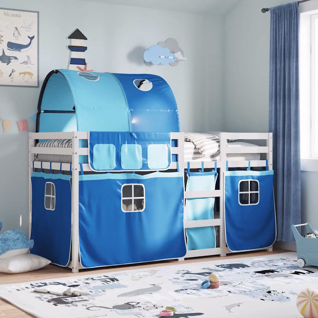 vidaXL Letto a Castello per Bambini in Legno di Pino Massello, Blu e Bianco, L 200 x P 80 cm – 1