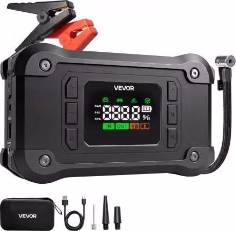 VEVOR Avviatore di Emergenza Compressore d'Aria 8000 A Picco Torcia LED Gonfiatore per Pneumatici Portatile, 9,0 Litri a Benzina / 8,0 Litri Diesel, 150 PSI, Spegnimento Automatico, Caricabatterie