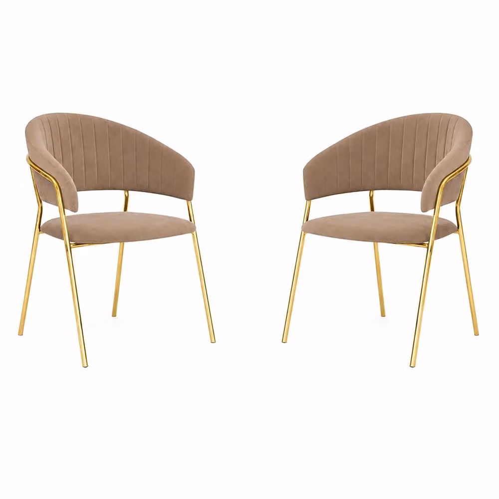 Set da 2 sedie da sala da pranzo Aurelia in velluto grigio tortora con gambe in metallo dorato lucido – 2