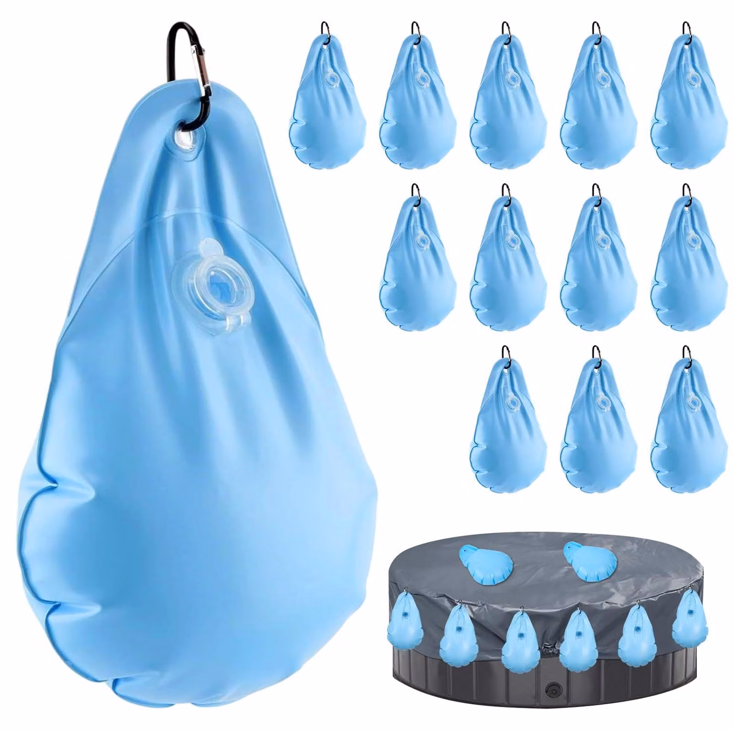 12 coperture per piscina, pesi, sacche per l'acqua, sacche per il trattamento dell'acqua della piscina