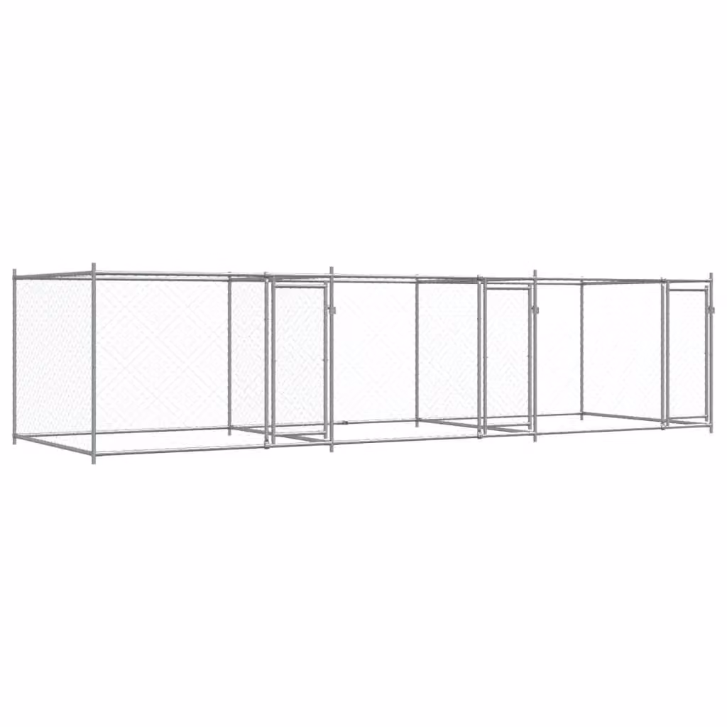 Gabbia per Cani con Porte Grigia 6x2x1,5 m in Acciaio Zincato
