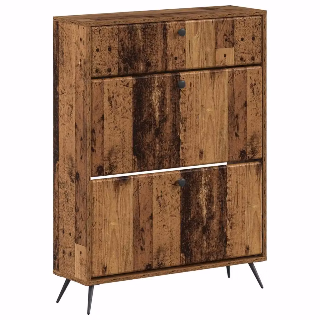 Mobile porta scarpe moderno vidaXL in MDF e metallo, marrone e nero, L: 78 cm, P: 24 cm, H: 103 cm – 2