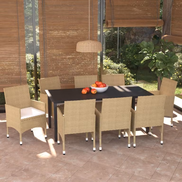 Maison Exclusive - Set da pranzo da giardino da 9 pezzi con cuscini in polyrattan beige
