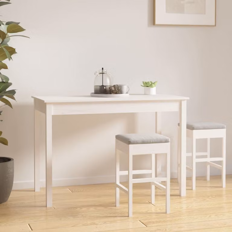 The Living Store Tavolo da pranzo bianco 110x55x75 cm in legno di pino massiccio