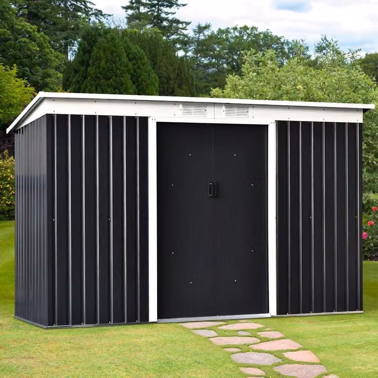 Capanno per attrezzi con porta scorrevole | Colore: Grigio | Dimensioni: 109,05 x 51,18 x 68,1 cm