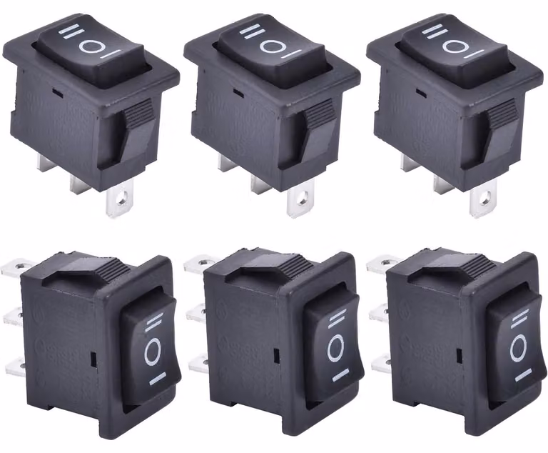 Interruttore a levetta, confezione da 6 pezzi, 3 posizioni, SPDT (Single Pole Double Throw), 250V 6A, colore nero
