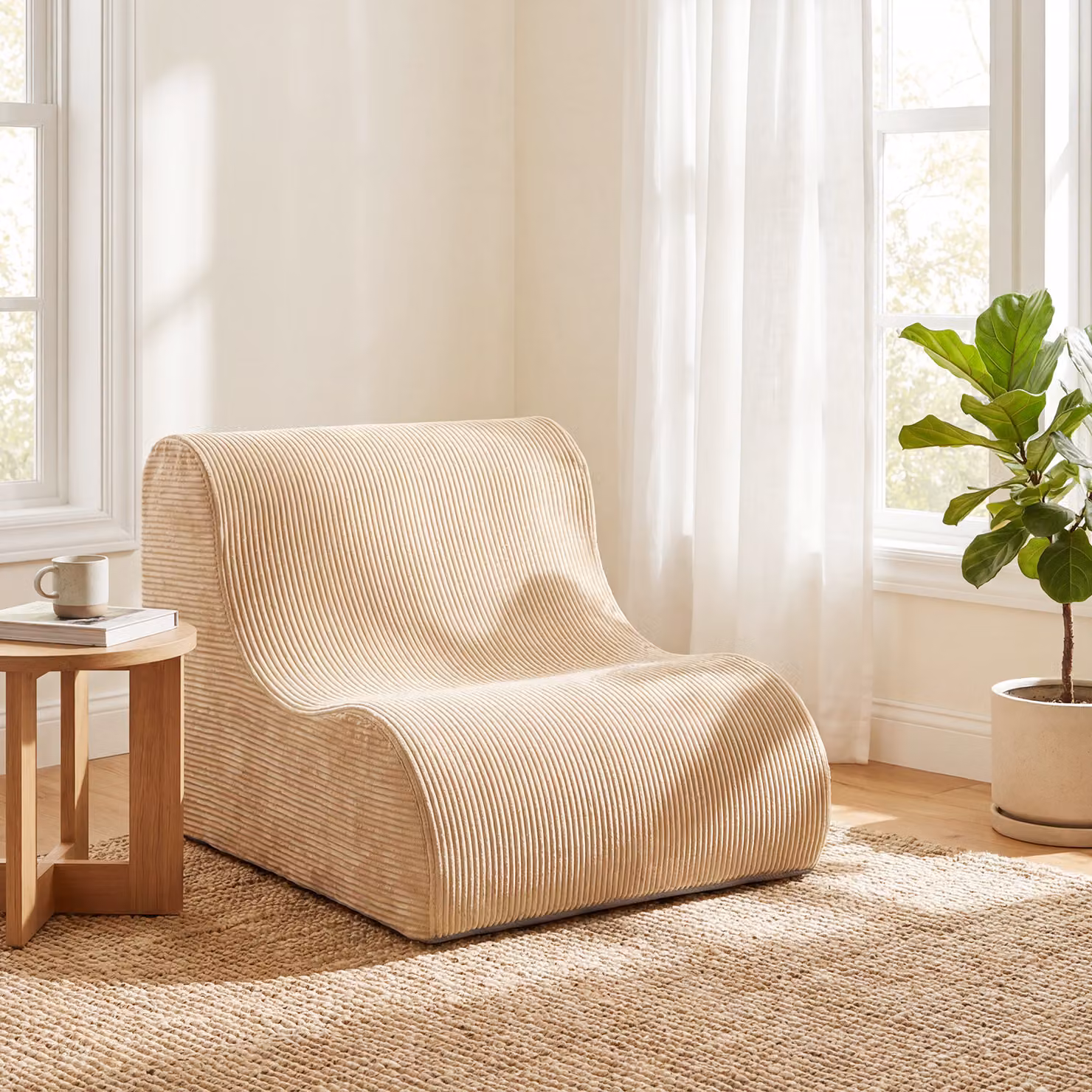 Poltrona singola da salotto Costway in tessuto di velluto a coste beige con base antiscivolo e rivestimento lavabile