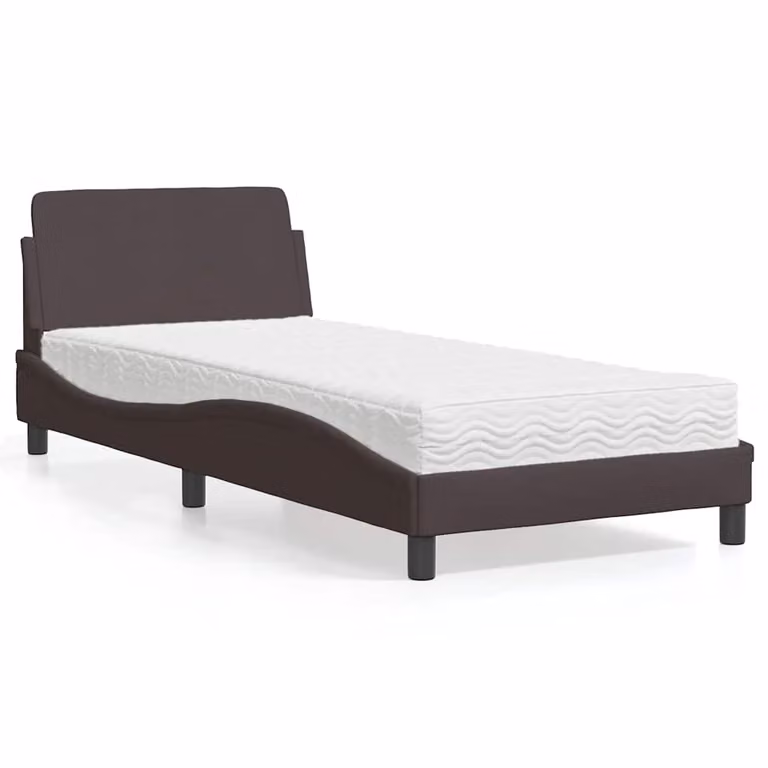 Letto con Materasso Dover vidaXL in Tessuto Marrone Scuro L: 80 cm, P: 200 cm