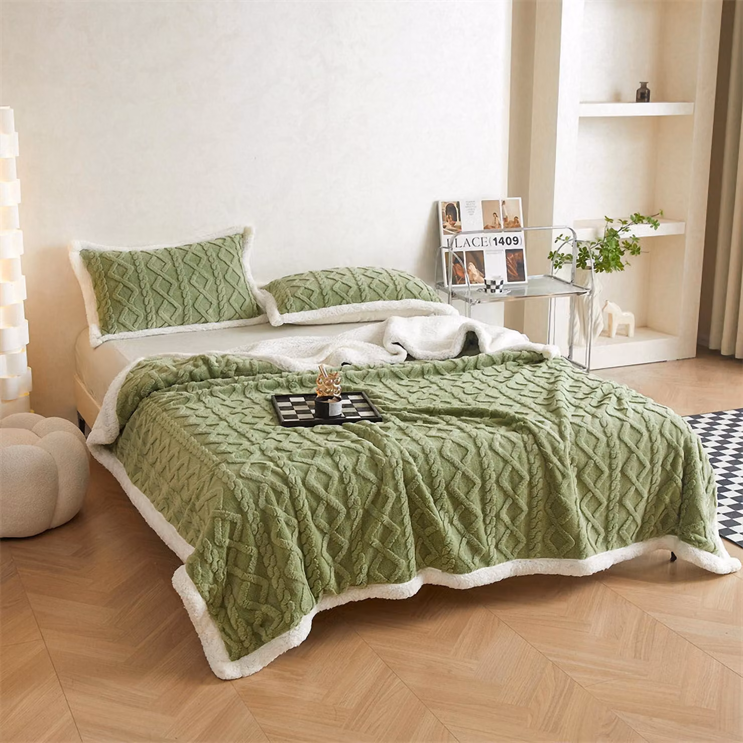 Coperta in sherpa, fronte-retro, color avorio, 200 x 230 cm