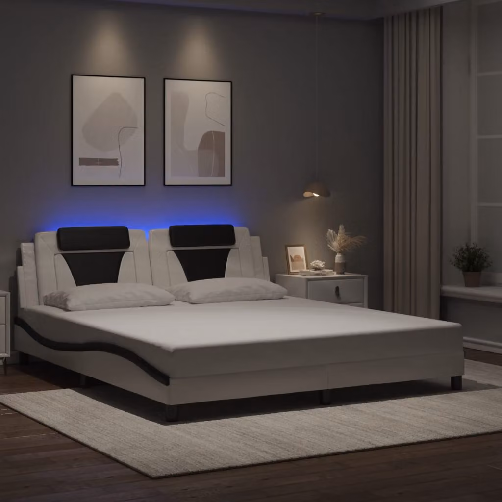 vidaXL Giroletto Viana con LED e porta USB, Bianco e Nero, 180x200 cm – 1