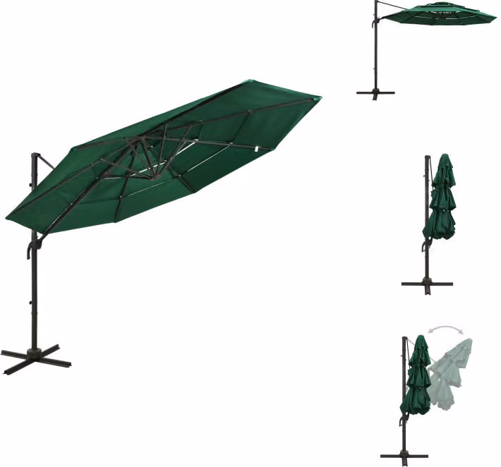 vidaXL Ombrellone con palo in alluminio a 4 strati verde 3x3 m - Ombrelloni e tende da sole