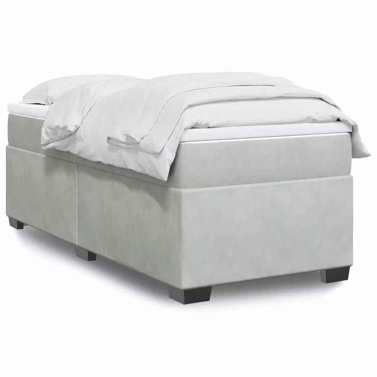 vidaXL Giroletto a Molle con Materasso Ibrido in Velluto Grigio e Bianco, L/P/H: 90 x 200 cm