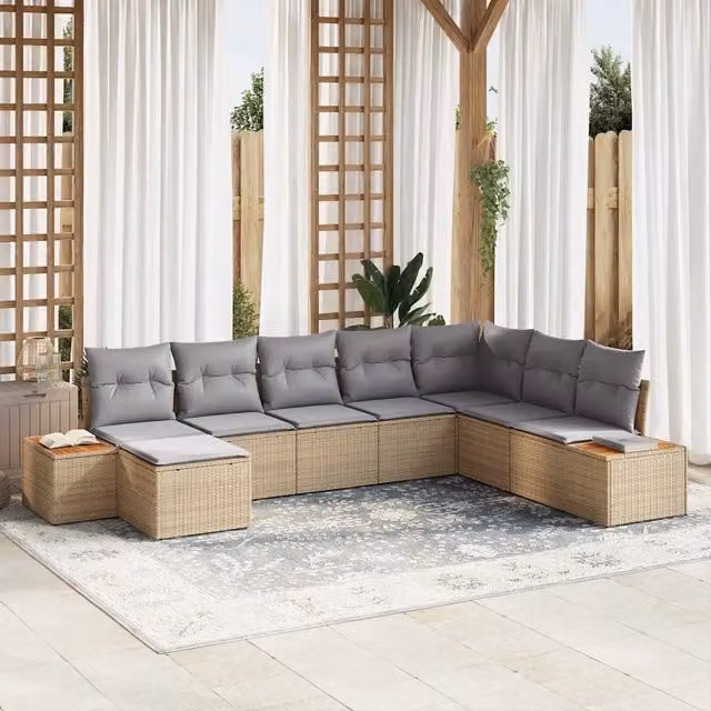 Set Divano da Giardino 8 pz Beige Poly Rattan 3348146