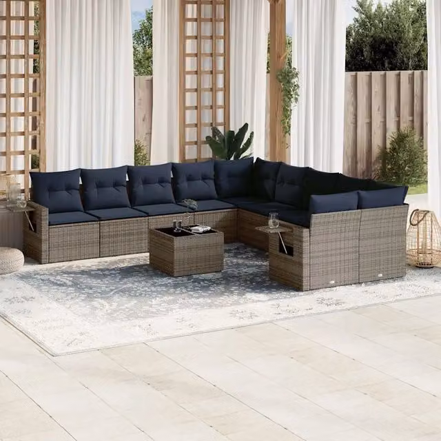 Set Divani da Giardino 11 pz con Cuscini Grigio in Polyrattan 3220720