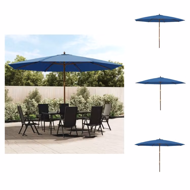 Ombrellone VidaXL con palo in legno, azzurro, 400x273 cm - Ombrelloni e protezioni solari