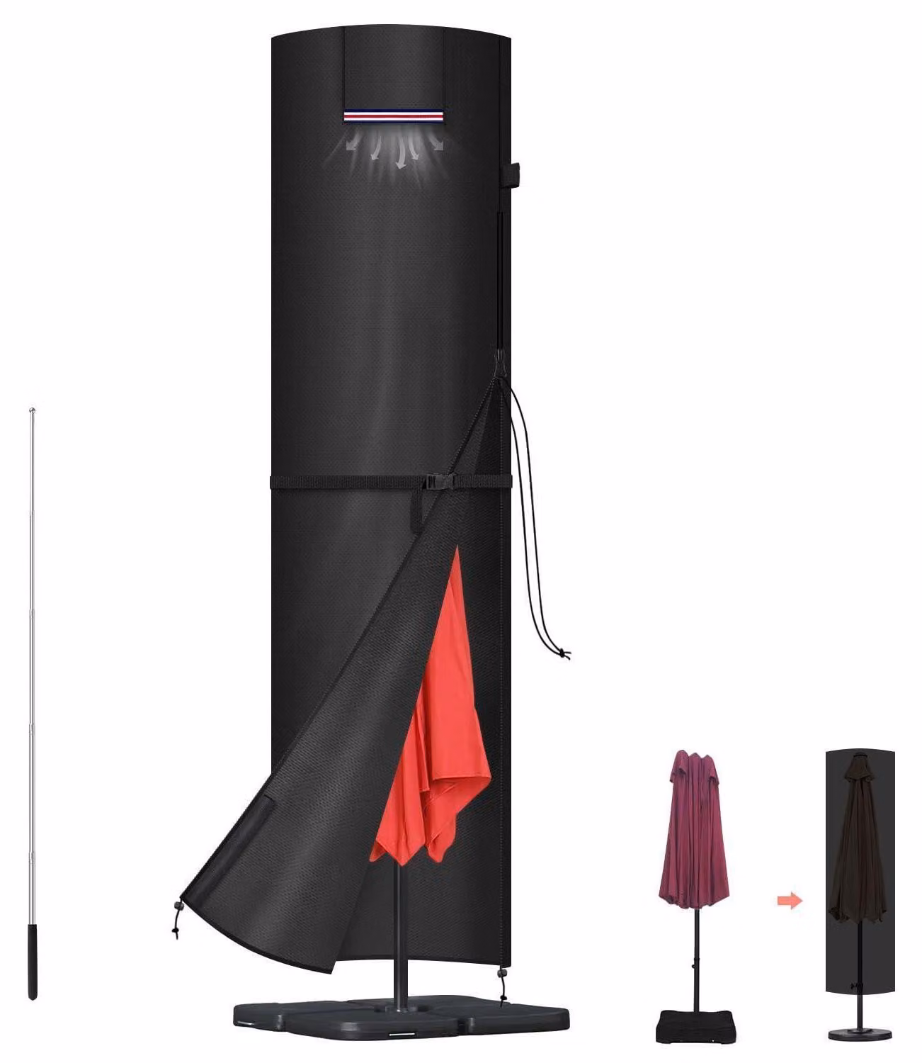 Copertura protettiva per ombrellone da giardino, dimensioni 230x65/65 cm, tessuto Oxford 420D, impermeabile e resistente al vento, con struttura di supporto