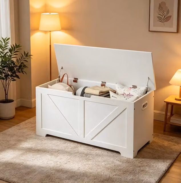 Panca contenitore ULEVR 100x40x47 cm con coperchio a cerniera, 76 L, bianca