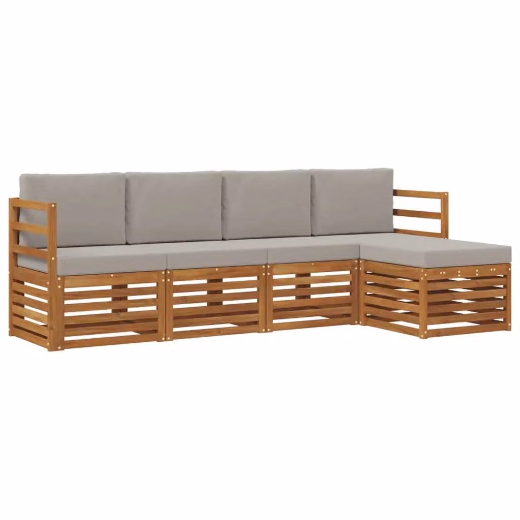 Set di divani da esterno a L con pouf vidaXL in legno di acacia, colore beige e grigio – 2